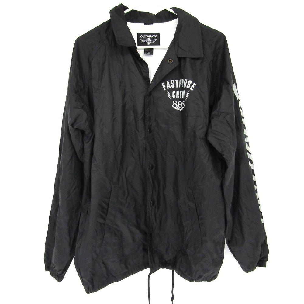 Fasthouse Crew 805 Coach Jacket Mens Large Black Windbreaker Firestone Walker
